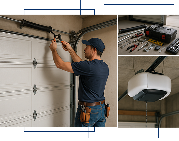 Technician doing garage door maintenance in Bakersfield